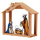 Nativity Holy Family in colored glass with wooden stable s4