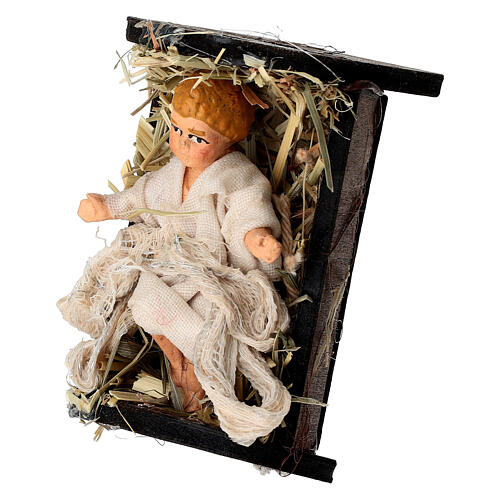 Bambin Gesù nella culla di legno e terracotta presepe napoletano 14 cm 2