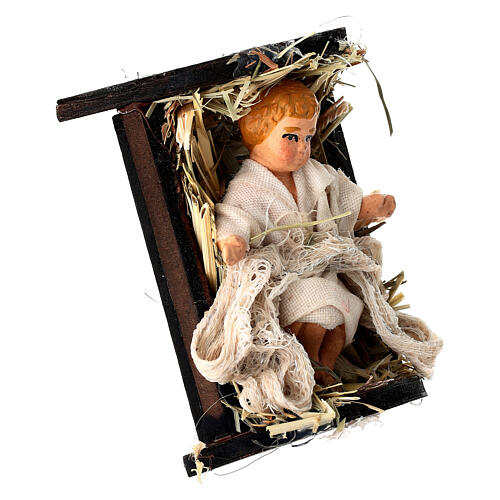 Bambin Gesù nella culla di legno e terracotta presepe napoletano 14 cm 3