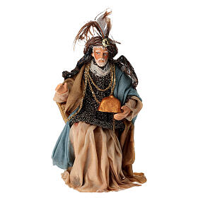 Król Mędrzec klęczący, terakota, 14 cm, szopka neapolitańska