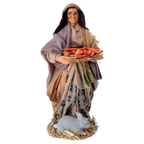 Kobieta z królikiem i marchewkami - figurka z terakoty, szopka neapolitańska 14 cm 1