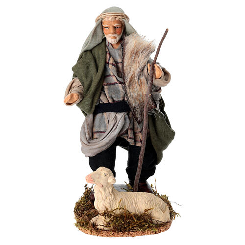 Schäfer mit Schaf – für 14 cm Krippe, Terrakotta, neapolitanischer Stil 1