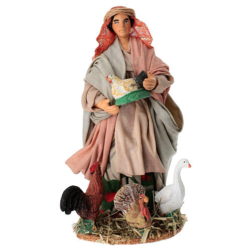 Kobieta z kurami - figurka z terakoty, szopka neapolitańska 14 cm 1