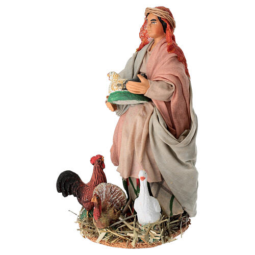 Kobieta z kurami - figurka z terakoty, szopka neapolitańska 14 cm 2