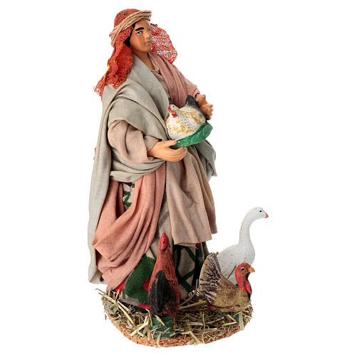 Mulher com galinhas 14 cm terracota presépio napolitano 3
