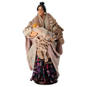 Donna con bambino in braccio terracotta 14 cm presepe napoletano