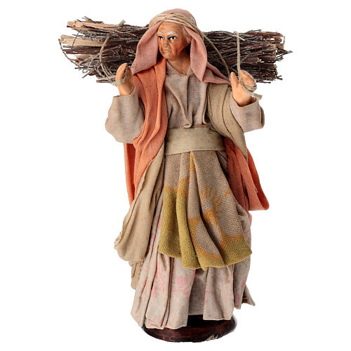 Bûcheronne avec bois 14 cm crèche napolitaine en terre cuite 1