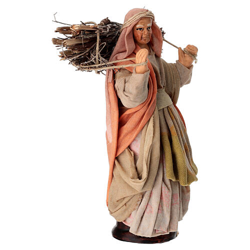 Bûcheronne avec bois 14 cm crèche napolitaine en terre cuite 2
