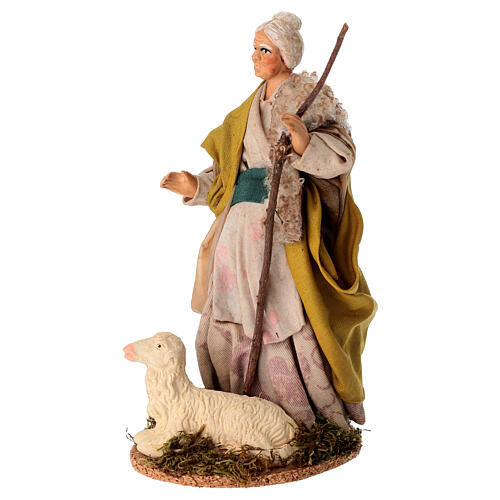 Old lady with sheep, terracotta, 14 cm Neapolitan Nativity Scene 2
