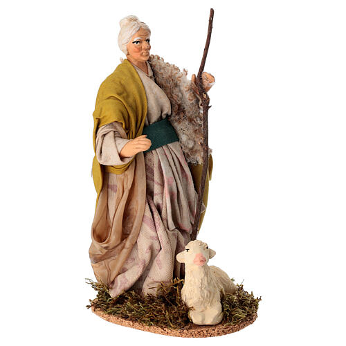 Old lady with sheep, terracotta, 14 cm Neapolitan Nativity Scene 3
