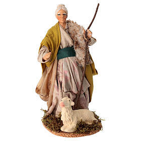Anciana con ovejita terracota 14 cm belén napolitano
