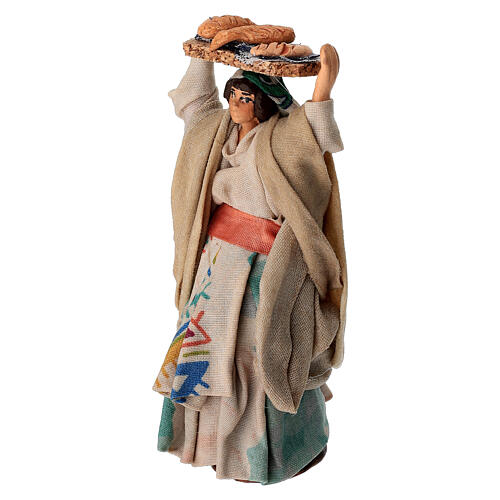 Femme avec plateau de pain 10 cm en terre cuite crèche napolitaine 2