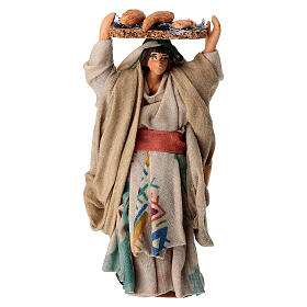 Donna con vassoio di pane 10 cm terracotta presepe napoletano