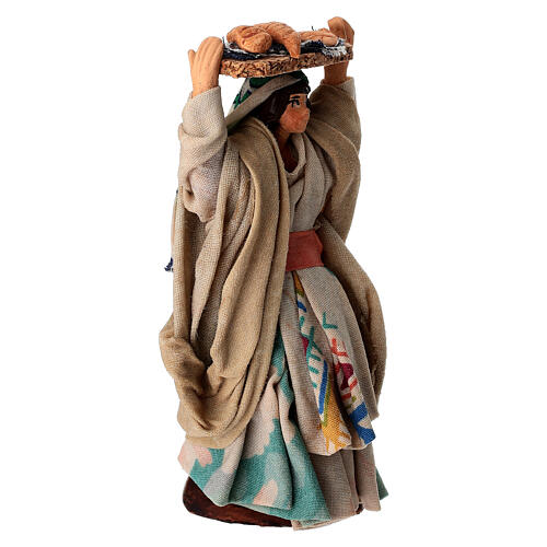 Donna con vassoio di pane 10 cm terracotta presepe napoletano 3