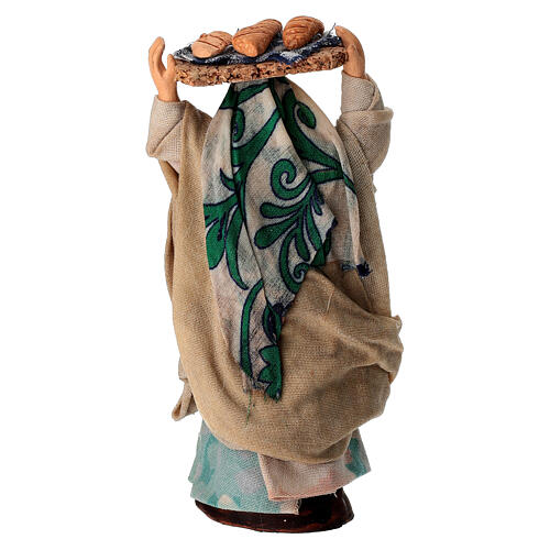 Donna con vassoio di pane 10 cm terracotta presepe napoletano 4