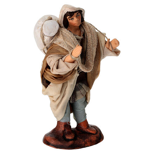 Homme avec sac sur l'épaule en terre cuite 10 cm crèche napolitaine 3