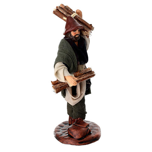 Uomo con ceppi di legna 10 cm terracotta presepe napoletano 3