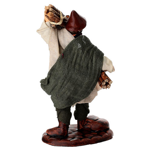 Uomo con ceppi di legna 10 cm terracotta presepe napoletano 4