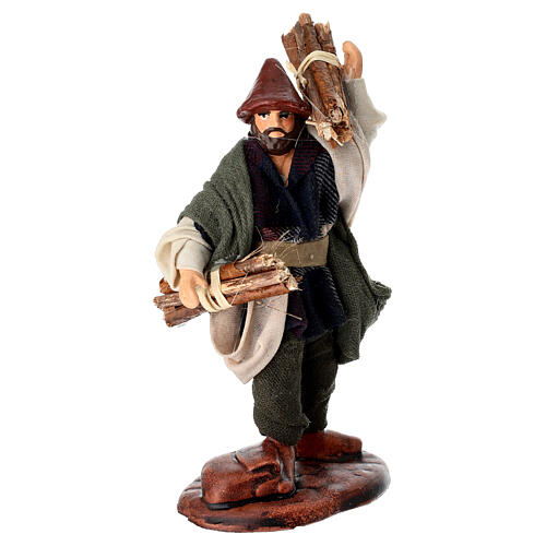 Mężczyzna z kłodami drewna - figurka z terakoty, szopka neapolitańska 10 cm 1