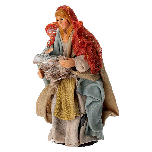 Frau mit Kaninchen – für 10 cm Krippe, Terrakotta, neapolitanischer Stil 3