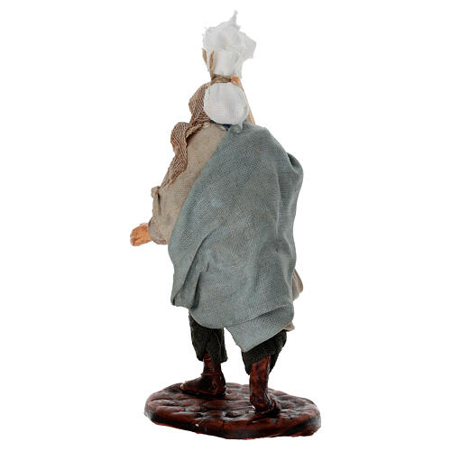 Mężczyzna z workiem i kijem - figurka do szopki neapolitańskiej 10 cm, terakota 4