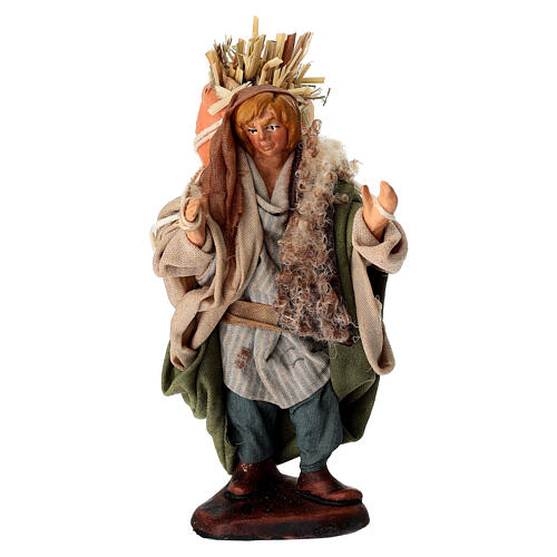 Uomo con fieno in spalla terracotta 10 cm presepe napoletano 1