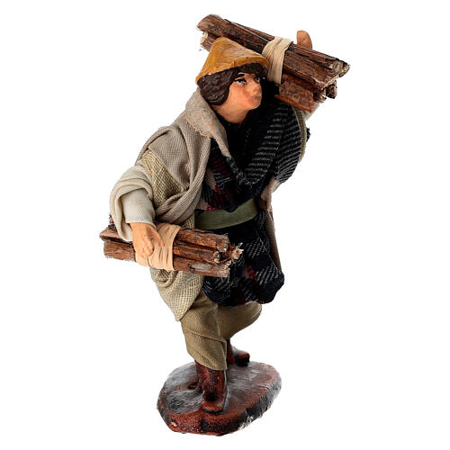 Young man with wood branches for 10 cm terracotta Neapolitan Nativity Scene 3