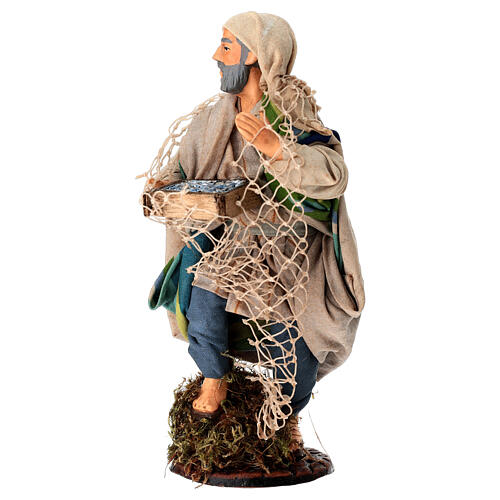 Pêcheur avec filet en terre cuite 15 cm crèche napolitaine 4