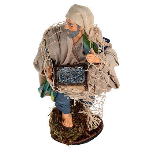 Rybak z siecią - figurka z terakoty, szopka neapolitańska 15 cm 2