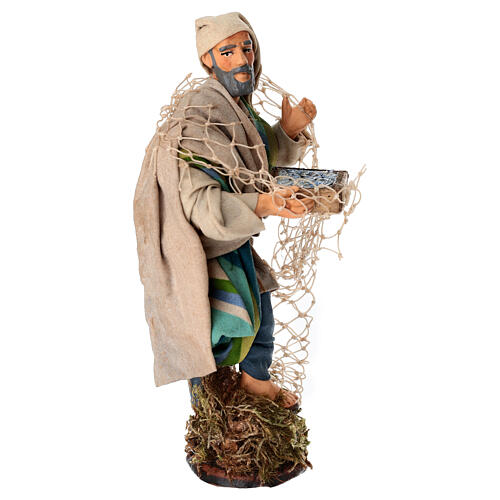 Pescador com rede de terracota 15 cm presépio napolitano 3