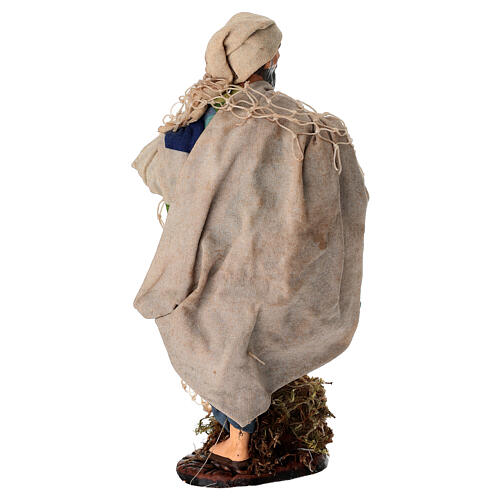Pescador com rede de terracota 15 cm presépio napolitano 5
