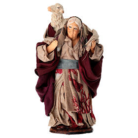 Vieille femme avec mouton sur l'épaule 15 cm crèche napolitaine en terre cuite