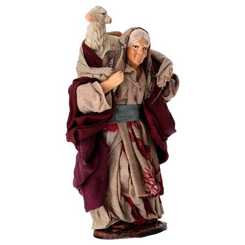 Vecchietta con pecora in spalla 15 cm terracotta presepe napoletano 2
