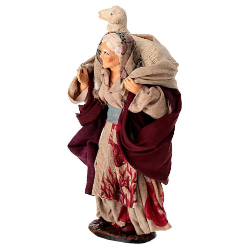 Vecchietta con pecora in spalla 15 cm terracotta presepe napoletano 3