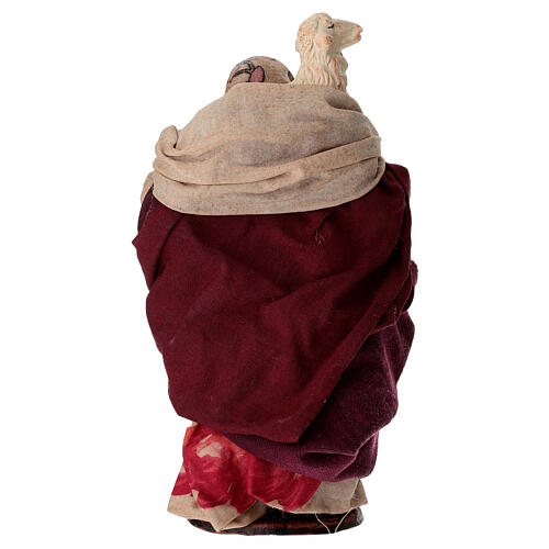 Vecchietta con pecora in spalla 15 cm terracotta presepe napoletano 4