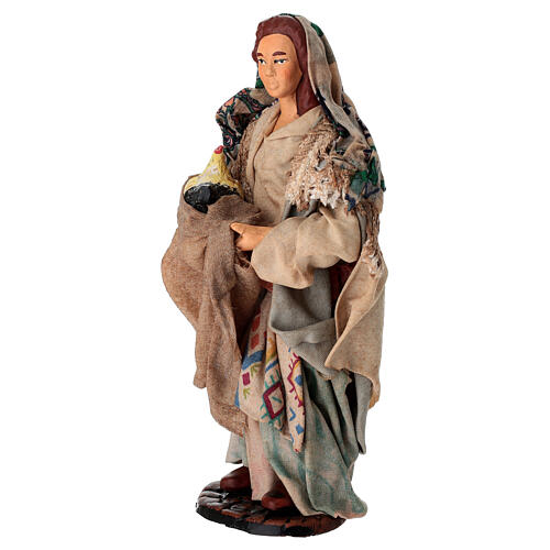 15 cm terracotta Nativity Scene figurine: farmer with hen 2