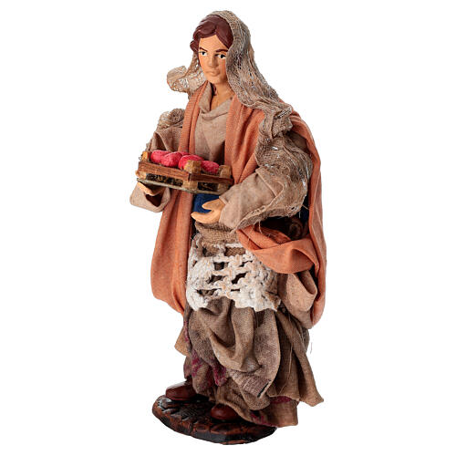 Camponesa com cesto de maçãs em terracota 15 cm presépio napolitano 2
