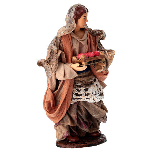 Camponesa com cesto de maçãs em terracota 15 cm presépio napolitano 3