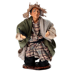 Vecchio mendicante in ginocchio 15 cm terracotta presepe napoletano
