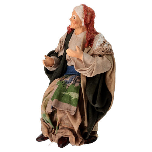 Vieille dame assise en terre cuite 15 cm crèche napolitaine 3