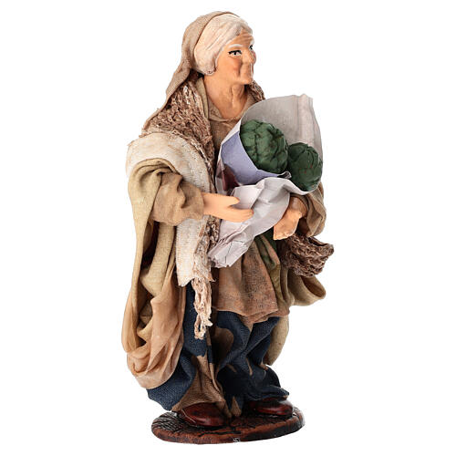 Starsza kobieta z karczochami - figurka z terakoty, szopka neapolitańska 15 cm 3