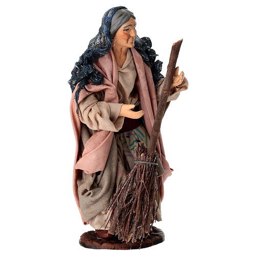 Old lady with broom, terracotta, 15 cm Neapolitan Nativity Scene 3
