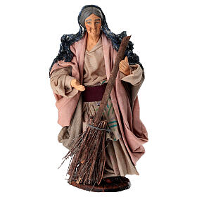 Vieille femme avec balai en terre cuite 15 cm crèche napolitaine