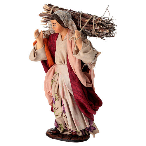 Bûcheronne avec bois en terre cuite 15 cm crèche napolitaine 3