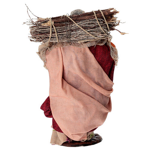 Woodcutter woman with wood, terracotta, 15 cm, Neapolitan nativity scene 4