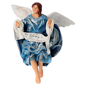 Anioł „Gloria” w niebieskim, drapowanym płaszczu - figurka z terakoty do szopki neapolitańskiej 30 cm