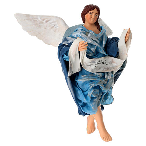 Anioł „Gloria” w niebieskim, drapowanym płaszczu - figurka z terakoty do szopki neapolitańskiej 30 cm 3