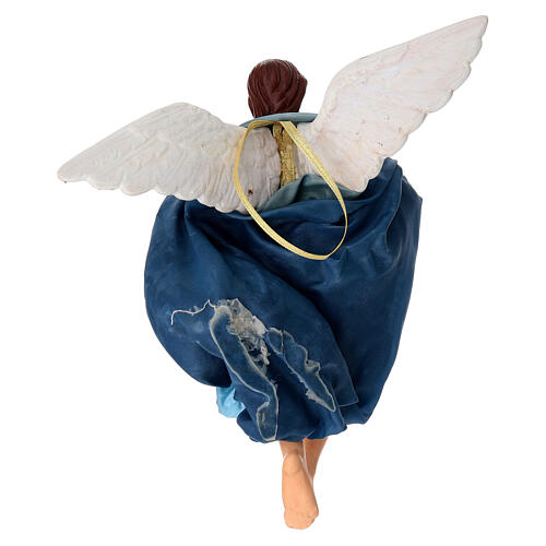 Anioł „Gloria” w niebieskim, drapowanym płaszczu - figurka z terakoty do szopki neapolitańskiej 30 cm 4