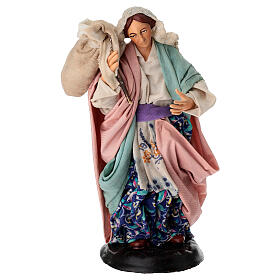 Donna con asta e sacco terracotta 18 cm presepe napoletano