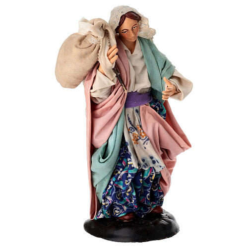 Donna con asta e sacco terracotta 18 cm presepe napoletano 3